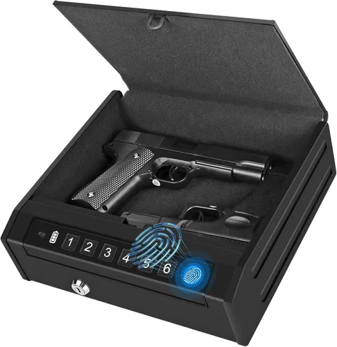 Caja fuerte para pistolas, caja de seguridad biométrica para pistola, caja de bloqueo de pistola con huellas dactilares para automóvil, mesita de