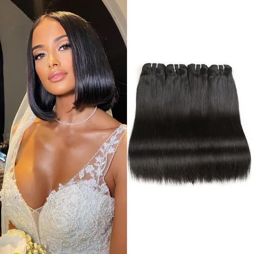Miniatura 28 de Liang Dian Paquetes de cabello humano corto de 8 pulgadas color natural 4 paquetes 12A cabello virgen brasileño 100% cabello humano liso sin