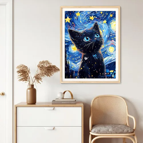 Miniatura 3 de Kits de Arte de Diamantes de Gato de SANYUN para Adultos, Kits de Pintura de Diamantes de Noche Estrellada, Pinturas de Animales con Diamantes