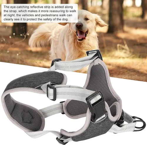 Miniatura 3 de Adjustable Dog Harness, Reflective No Pull Vest with Anti Break Design for Large Medium Dogs, Comfortable Polyester Nylon Chest Strap in Black (S)