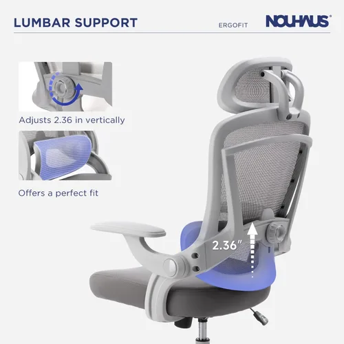 Miniatura 4 de Nouhaus Ergo Fit - Silla de oficina ergonómica de malla, respaldo alto, soporte lumbar ajustable, reposacabezas y reposabrazos abatibles ajustables