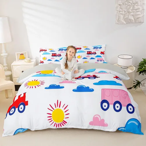 Miniatura 28 de Feelyou Race Car Duvet Cover Twin Size Boys Girls Speed Sports Car Bedding Set Breathable Soft Racing Comforter Cover 2Pcs Black White Checked