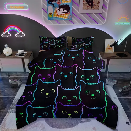 Miniatura 32 de Erosebridal Juego de ropa de cama de calavera de vaca bohemia tamaño individual para vaquero occidental, diseño de cactus y esqueletos negros, juego