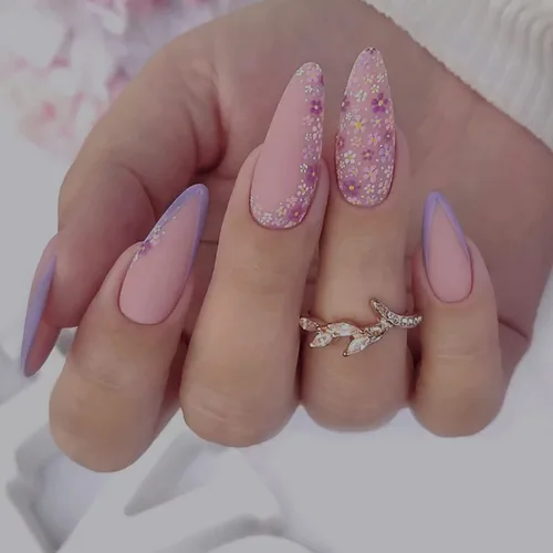 Miniatura 13 de Uñas postizas cortas ovaladas a presión de almendra, 24 unidades, cobertura completa, reutilizables, con pegamento, uñas adhesivas con diseños