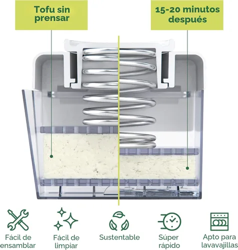 Miniatura 3 de TofuBud Prensa de Tofu - Prensa para Tofu Firme o Extra Firme - Apta para Lavavajillas con Drenaje de Agua - Fabricada con Materiales Duraderos