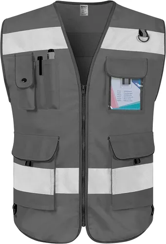 Miniatura 9 de TCCFCCT Hi Vis Chaleco de seguridad reflectante de alta visibilidad con 9 bolsillos para hombres y mujeres, chaleco de construcción con tiras