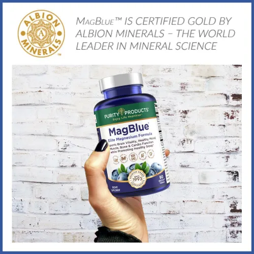Miniatura 6 de Purity Products MagBlue + Ultimate H.A. - MagBlue (tamponado con quelato de bisglicinato de magnesio + vitamina D3 + arándanos orgánicos + más)