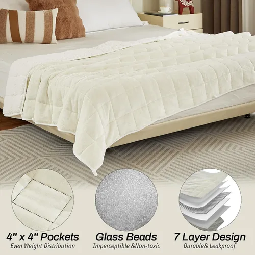 Miniatura 7 de Manta pesada de forro polar Sherpa para adultos, 15 libras, manta de felpa suave de doble cara para sofá cama, manta pesada gruesa con cuentas