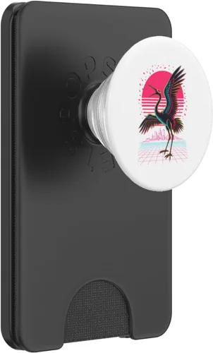 Miniatura 8 de Retro Synthwave Kaiju Monster Whooping Crane City Cranes PopSockets Adhesive PopGrip