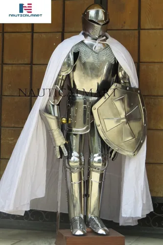 Miniatura 4 de NauticalMart Traje completo de armadura de caballero LARP para disfraz de Halloween, escudo, malla de cadena