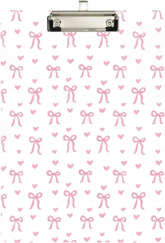 Gredecor Portapapeles de lazo de lazo rosa estético para oficina, escuela, enfermería, acrílico para letras A4 estándar, 9 x 12.5 pulgadas, con clip