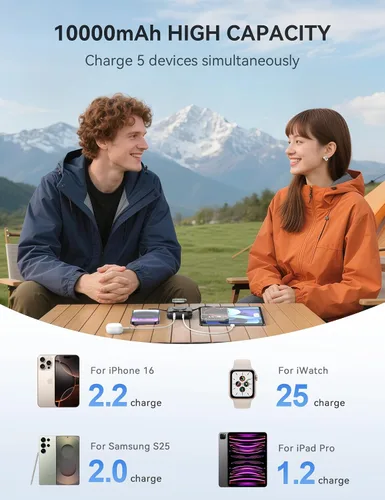 Miniatura 5 de Cargador portátil, 10,000 mAh, 22,5 W, banco de energía de carga rápida con cables integrados, paquete de baterías esenciales de viaje con pantalla