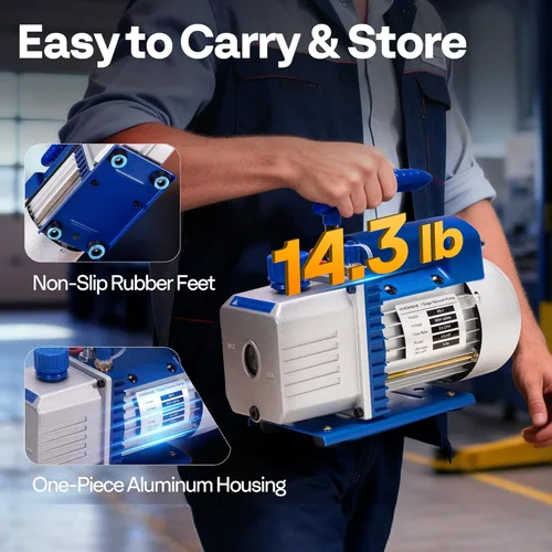 Miniatura 5 de VIVOHOME Bomba de vacío de aire de paleta giratoria de una etapa de 110 V 1/4 HP 3.5 CFM y kit de manómetro de colector de CA R134a para recarga
