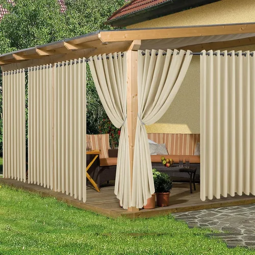Miniatura 9 de HolidayIdeas Cortinas impermeables para patio, 4 paneles, 54 x 84 pulgadas, protección de privacidad y filtrado de luz, cortinas exteriores con Negro