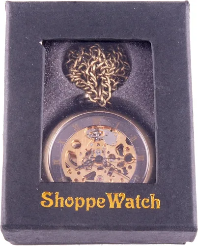 Miniatura 7 de ShoppeWatch Reloj de bolsillo mecánico de viento de mano estilo steampunk de cara abierta con cadena - PW12, Mecánico
