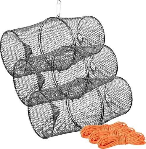 Trampa para cangrejos con cuerda naranja de 14.5 M, malla de acero resistente con clip de resorte, trampa de pesca para cangrejos de río de