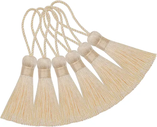 Makhry 20 mini borlas de hilo sedoso hechas a mano de 4.3 pulgadas con lazo de cordón de 2 pulgadas y pequeño nudo chino para aretes, recuerdo,