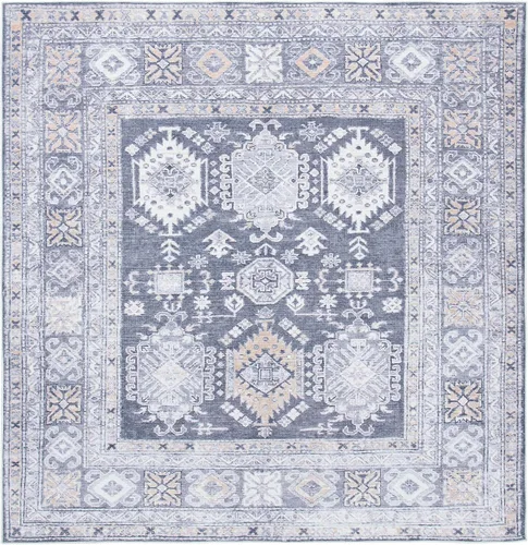 SAFAVIEH Alfombra lavable Serapi Collection – 6 pies 7 pulgadas, cuadrada, gris y beige, antideslizante y fácil de limpiar, ideal para sala de