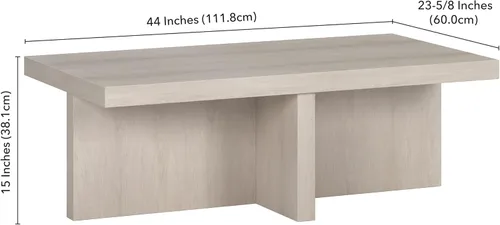 Miniatura 3 de Henn&Hart Mesa de centro rectangular de 44 pulgadas con pedestal de madera de bajo perfil para sala de estar, habitación familiar u oficina