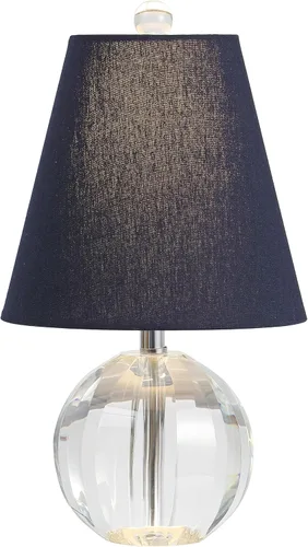 JONATHAN Y Lámpara de mesa LED de bola de cristal transparente/azul marino de 16 pulgadas, lámpara de noche moderna blanca, con pantalla imperio de