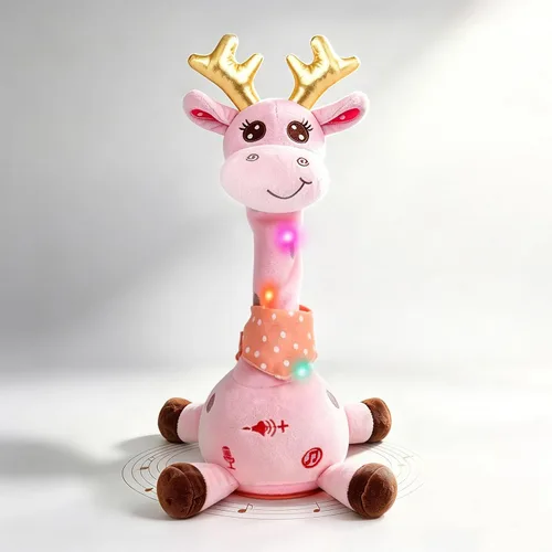 Miniatura 14 de Jirafa que habla bailando con cuernos dorados, juguete de peluche para bebé que repite lo que dices, juguete musical con cuernos dorados, regalos