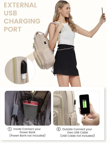Miniatura 4 de LOVEVOOK Mochila para laptop para mujer, mochila de trabajo de moda con puerto USB, mochilas impermeables para el trabajo., Color blanco