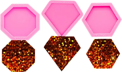 3 moldes hexagonales de resina de silicona de 1.5 pulgadas, octágono, molde de diamante para manualidades en el agarre superior del teléfono, molde