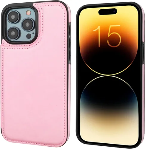Miniatura 3 de ONETOP Compatible con iPhone 15 Pro Max Funda Billetera con Portador de Tarjetas, Funda de Cuero PU con Soporte y Ranuras para Tarjetas, Doble Rosa