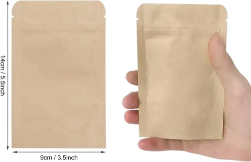 Miniatura 2 de SumDirect Bolsas de pie de papel kraft – Paquete de 50 bolsas reutilizables con cremallera de 3.5 x 5.5 pulgadas con forro de aluminio para el hogar
