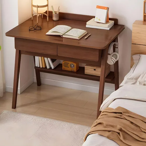Miniatura 10 de Escritorio escandinavo de estudio de oficina, escritorio contemporáneo para computadora, escritorio de trabajo con base de madera de nogal, nogal