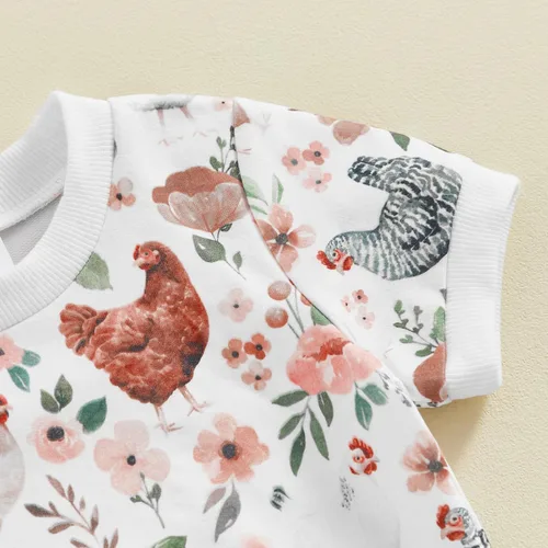 Miniatura 5 de SHUING Sudadera de manga larga con estampado de pollitos y flores, 2 piezas, ropa de otoño e invierno