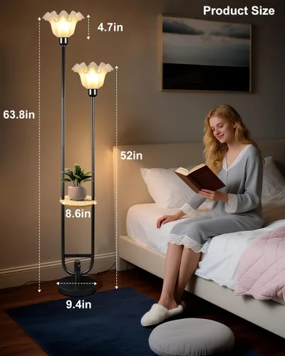 Miniatura 7 de Lámparas de Pie Regulables de Flores con Mesa, Lámpara de Pie Floral de 2 Luces, 3000K Blanco Cálido Estilo Candelabro Lámpara de Pie Moderna