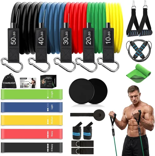 Juego de 23 bandas de resistencia para entrenamiento, 5 bandas apilables para ejercicio, 5 bandas de resistencia en bucle, 2 deslizadores de núcleo,