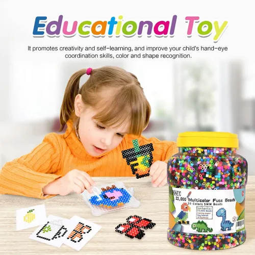 Miniatura 7 de 23,000 piezas Kit de Cuentas Fusibles para Manualidades Infantiles, Juego de 30 Colores con 3 Tableros de Conexión, 5 Papeles de Planchado, 10