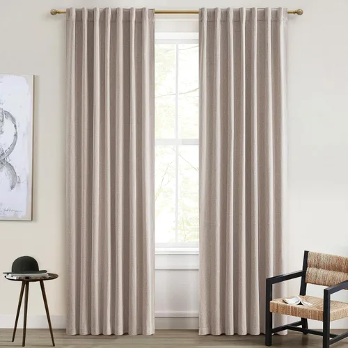 Miniatura 35 de Cortinas opacas extraanchas, 2 paneles para puertas corredizas de vidrio, moderna mezcla de lino plisado pesado, piso a techo, ventanas grandes, 70