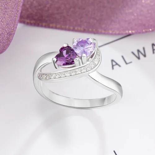 Miniatura 5 de Diamondido Anillos con nombre personalizado, 2 piedras natales de imitación, anillos de promesa para mujeres, parejas, anillos de compromiso, Piedra