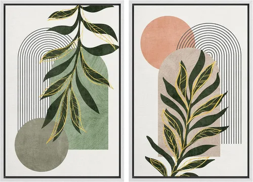 Miniatura 88 de SIGNFORD Lienzo enmarcado para pared, juego de arte con hojas de palmera de selva, polígonos geométricos, formas abstractas, ilustración, arte