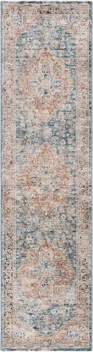 Miniatura 2 de SAFAVIEH Silverado Collection - Alfombra para pasillo, 2 x 8 pies, azul y óxido, diseño vintage envejecido, no desprende pelusa y de fácil cuidado