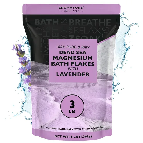 Miniatura 9 de Aromasong Copos de baño de magnesio RAW con lavanda 100% natural, 3 libras de sales orgánicas relajantes musculares de cloruro de magnesio, remojo