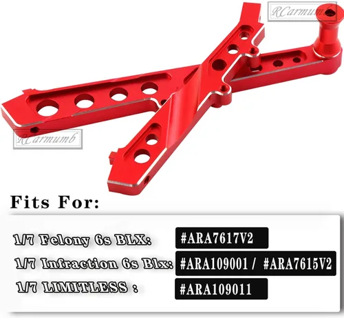 Miniatura 2 de Parte de actualización de soporte de chasis delantero y trasero de aleación para ARRMA 1/7 Felony 6S BLX, Infracción 6S BLX, rodillo ilimitado, Rojo