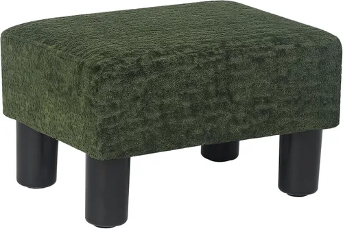 Miniatura 4 de Adeco Reposapiés otomano tapizado de lino de 15.4 pulgadas, pequeño taburete acolchado y asiento decorativo con patas de aspecto de madera, taburete