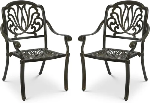 VIVIJASON Juego de 2 sillas de comedor para exteriores, sillas de comedor de aluminio fundido para patio, juego de sillas de bistró para balcón,