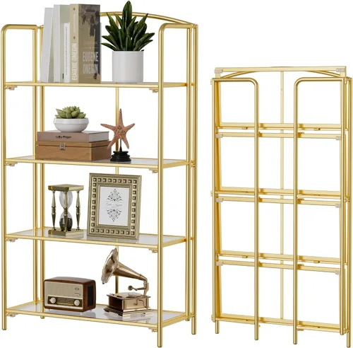 Miniatura 42 de Crofy - Estantería plegable sin montaje para sala de estar, estantería plegable de 2 niveles en color negro para oficina en casa, organizador