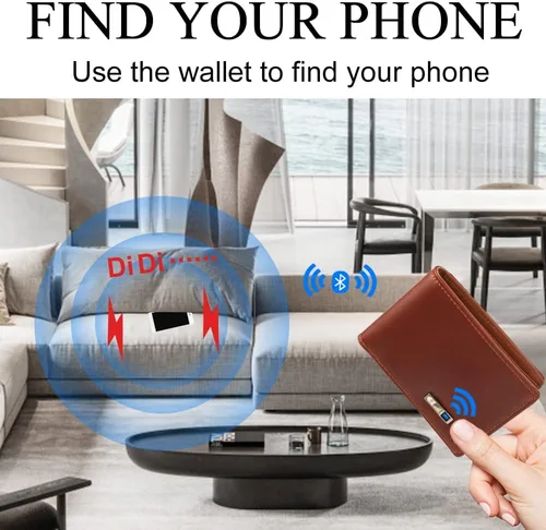 Miniatura 3 de Cartera rastreable para hombres Anti-perdida Cartera para hombre GPS Tracker & Finder tarjeta de crédito (marrón) Regalo de Navidad