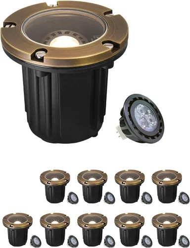 Miniatura 13 de MALORY Luces de Paisaje de Bajo Voltaje, (4.6''A) Cubierta Superior de Latón 12V Luces Empotradas en el Suelo para Exteriores, Iluminación LED