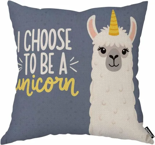 AOYEGO Funda de almohada con diseño de llama, I Choose to Be A Unicorn Cute Cartoon Alpaca Furry Animal Portrait Comic Funda de almohada decorativa