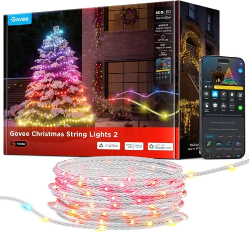 Miniatura 10 de Luces Navideñas Govee Christmas Lights 2, Luces de Cadena Navideñas RGBWIC de 99 Pies con 300 LEDs con Función de Mapeo de Formas, Decoración LED