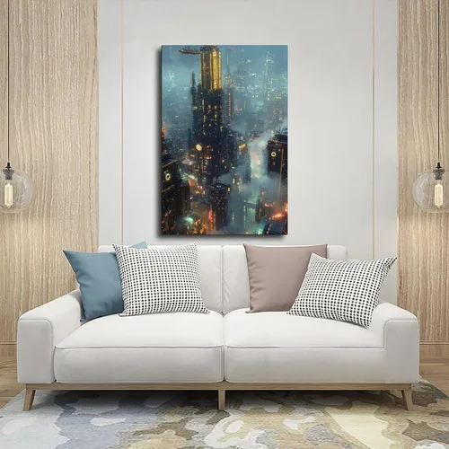 Miniatura 5 de Retro Futurism Cityscape Print – Neon Sci-Fi Wall Decor – Cyber Steampunk Poster for Gamers & Collectors Canvas Poster Wall Art Decor Print Picture