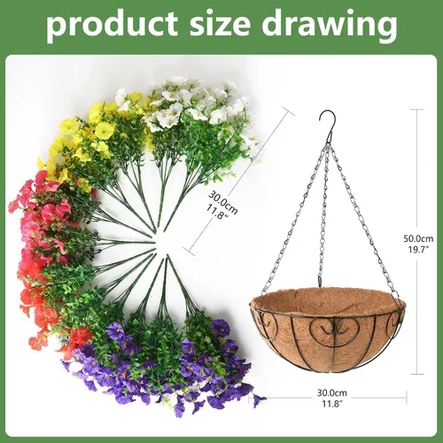 Miniatura 4 de Homsunny Plantas artificiales colgantes con cesta para exteriores, petunias falsas, de seda, para exteriores, porche, patio, balcón, jardín