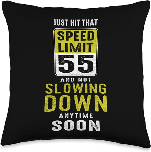 Miniatura 5 de Hit That Speed Limit Sign 55 Not Slowing Down 55th Almohada de cumpleaños, 18 x 18 pulgadas, multicolor